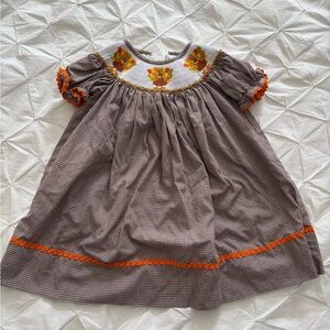 Brown Gingham Dress with Orange Accents